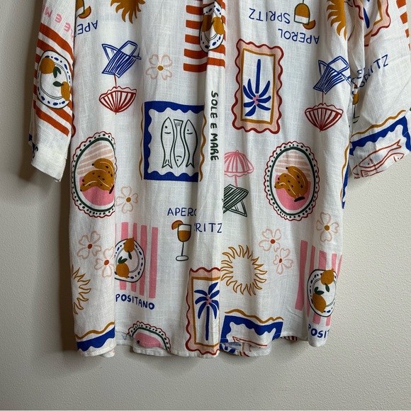Label of Love XL Vibrant Graphic Casual Button Down Shirt Linen Blend Tropical - Picture 9 of 9